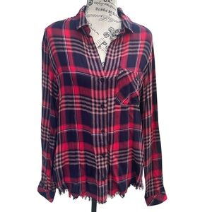 Cloth‎ & Stone Plaid Frayed Hem, Button Down, Size Small, Super Soft, EUC